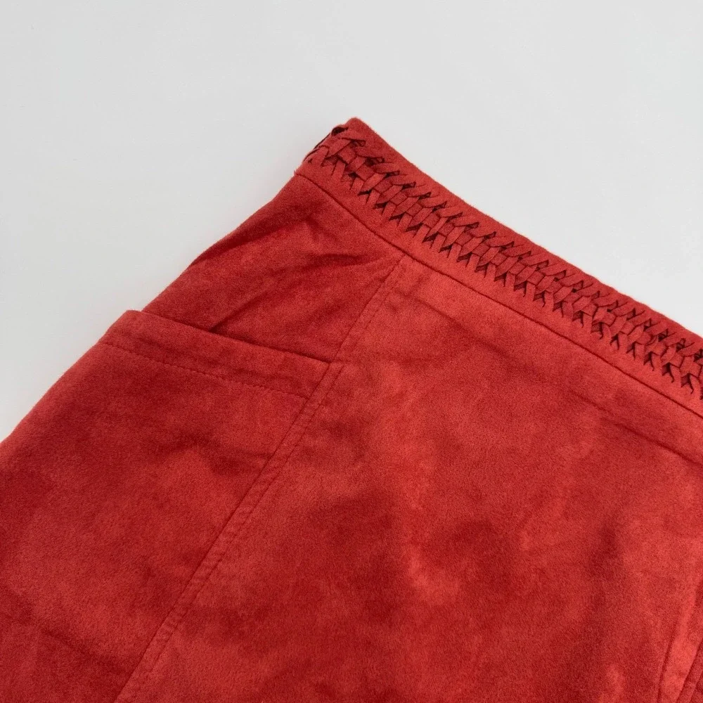 Altar'd State Rust Red Orange Faux Suede Mini Skirt Womens Small‎ Boho A-Line